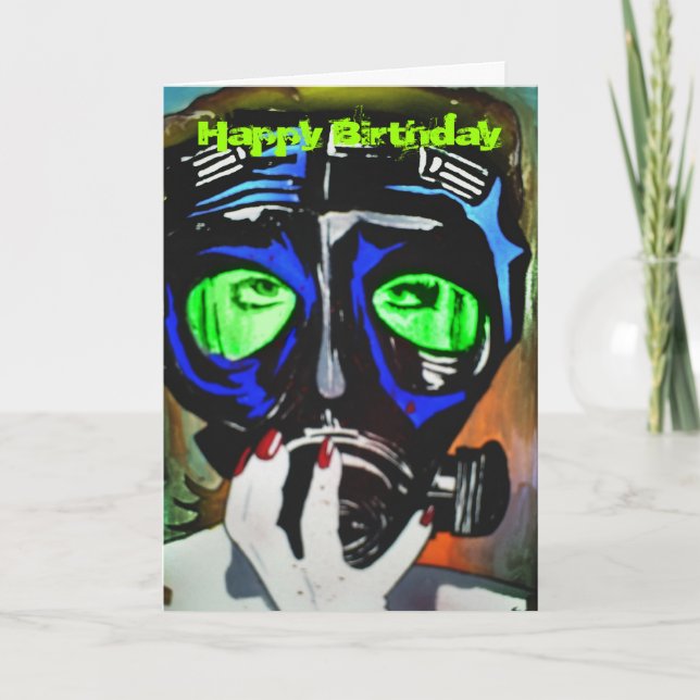 Carte d'anniversaire 'Gas Mask Girl' (Devant)