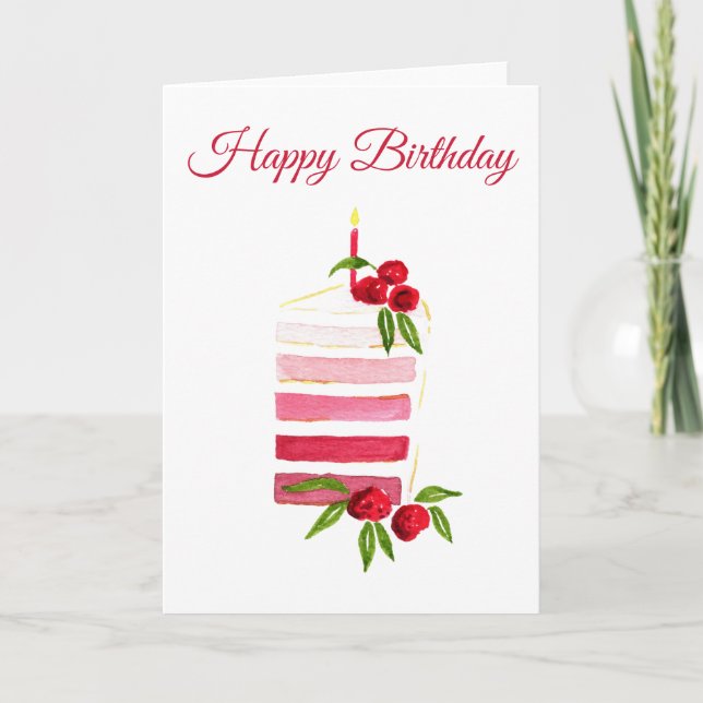 Carte d'anniversaire gâteau à la framboise aquarel (Devant)