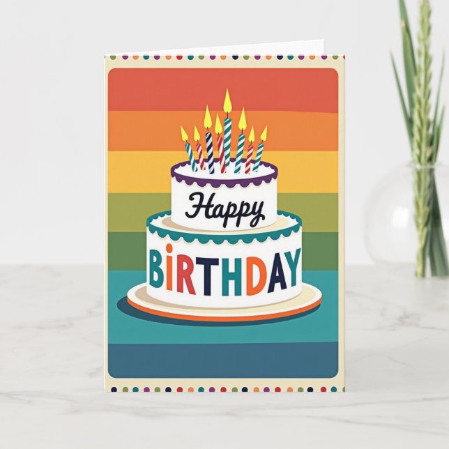 Carte d'anniversaire Gâteau Arc-en-ciel (Devant)