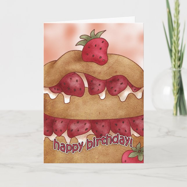 Carte d'anniversaire - Gâteau aux fraises (Devant)