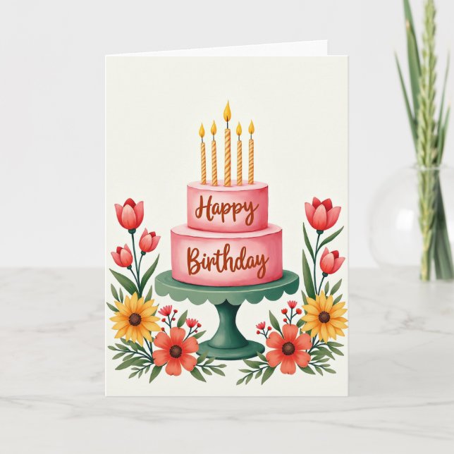 Carte d'anniversaire Gâteau aux Roses (Devant)