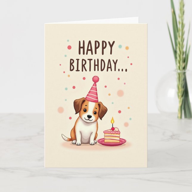 Carte d'anniversaire Gâteau Chiot Douce (Devant)