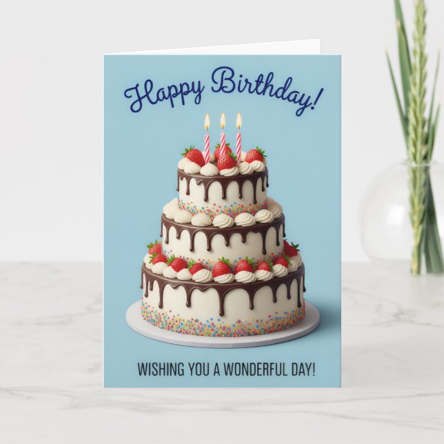 Carte d'anniversaire Gâteau élégant à la fraise et (Devant)