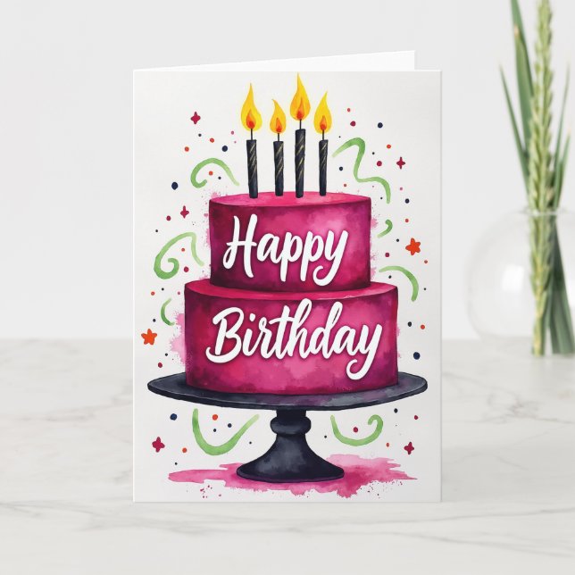 Carte d'anniversaire Gâteau Fuchsia (Devant)