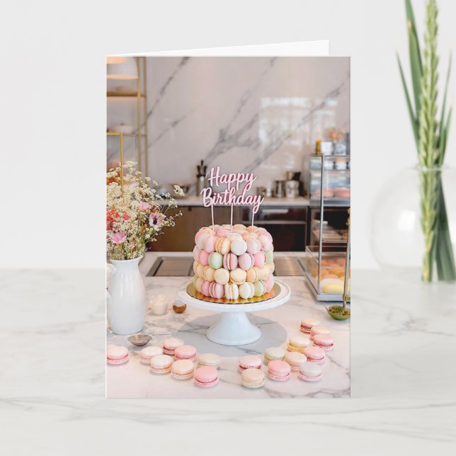 Carte d'anniversaire gâteau macaron sucré (Devant)