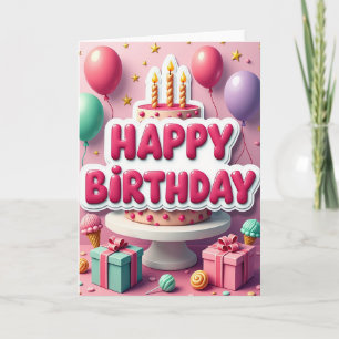 Carte d'anniversaire Gâteau Rose