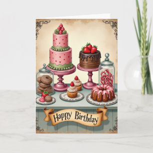 Carte d'anniversaire Gâteau Rose Sucré