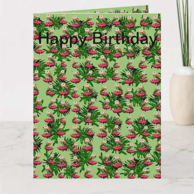 Carte d'anniversaire géante Chouettes effraies et  (Devant)