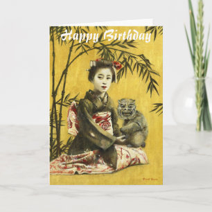Carte d'anniversaire Geisha japonaise vintage