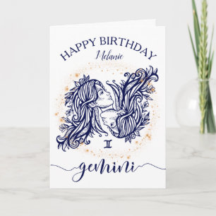 Carte d'anniversaire Gemini Zodiac Navy & Gold Mon