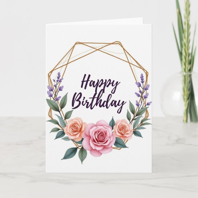 Carte d'anniversaire géométrique florale (Devant)