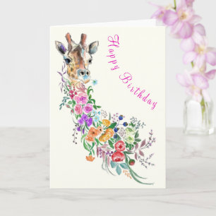 Carte d'anniversaire girafe d'art floral