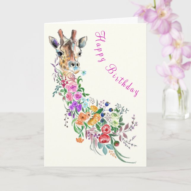 Carte d'anniversaire girafe d'art floral (Orchidée)