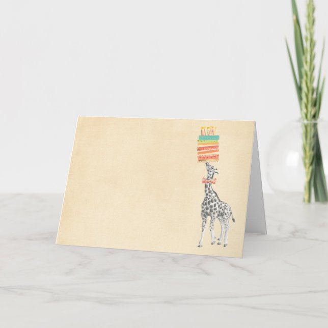 Carte d'anniversaire girafe et gâteau (Devant)