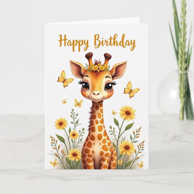 Carte d'anniversaire girafe florale (Devant)