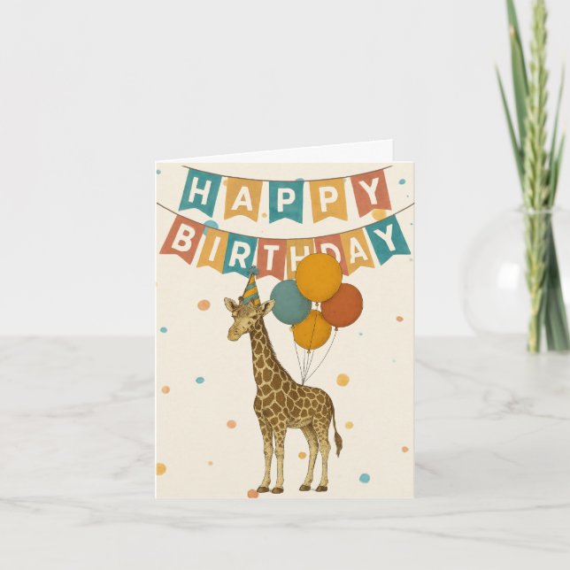 Carte d'anniversaire Giraffe - animal de fête (Devant)