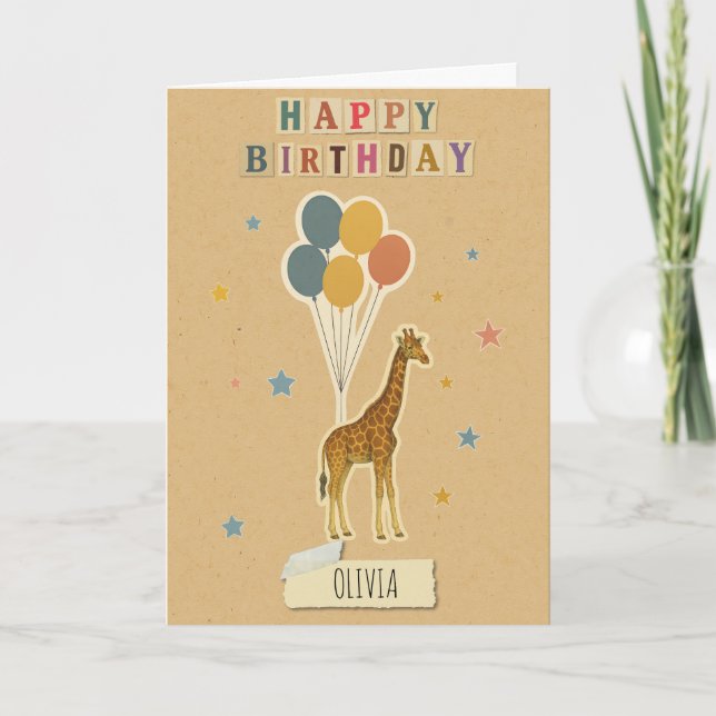 Carte d'anniversaire Giraffe - Nom personnalisé (Devant)