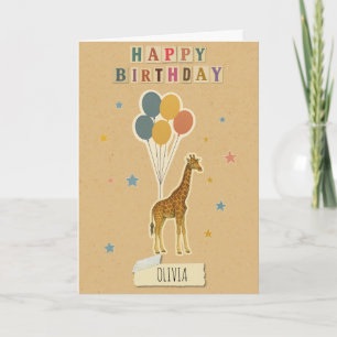 Carte d'anniversaire Giraffe - Nom personnalisé