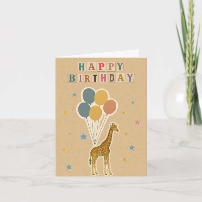 Carte d'anniversaire Giraffe - style collage rétro (Devant)
