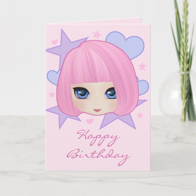Carte d'anniversaire Girly de Marianne de fille (Devant)