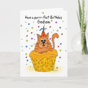 carte d'anniversaire godson avec chat cupcake ging