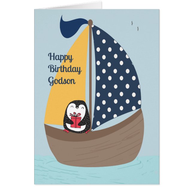 Carte d'anniversaire Godson avec voile Penguin (Devant)