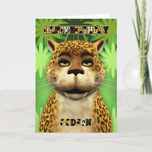 Carte d'anniversaire Godson Leopard Jungle (Devant)