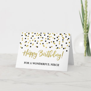 Carte d'anniversaire Gold Black Confetti Niece