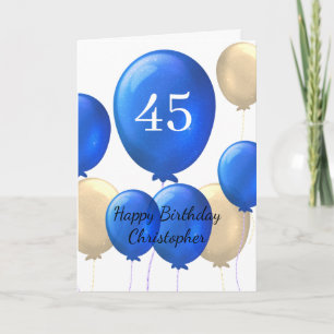 Carte d'anniversaire Gold et Blue Balloons 45th Bi