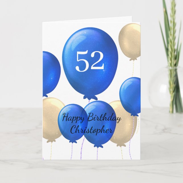 Carte d'anniversaire Gold et Blue Balloons 52e (Devant)