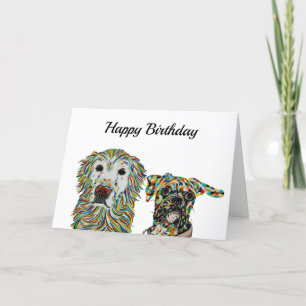 Carte d'anniversaire Golden Retriever et Boxe