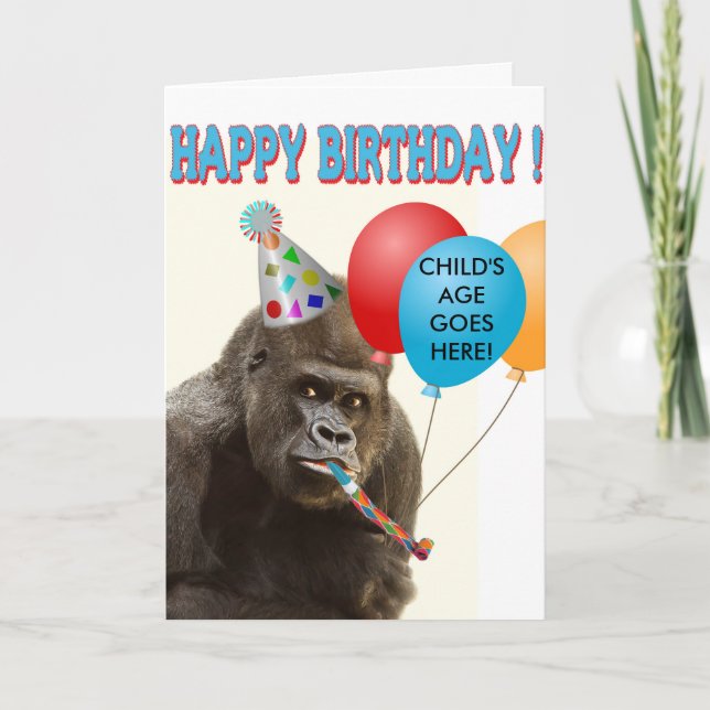 Carte d'anniversaire Gorilla personnalisable (Devant)