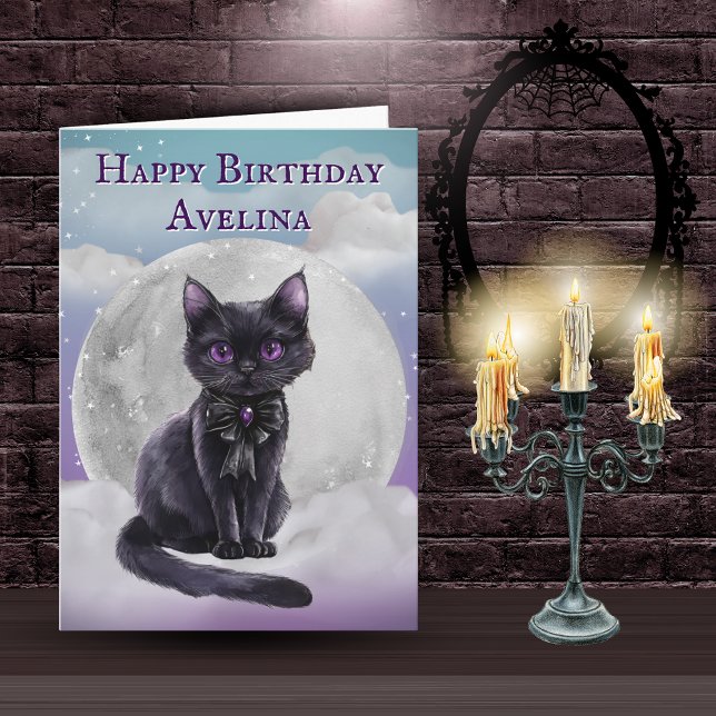 Carte d'anniversaire gothique avec un chat noir mi (Créateur téléchargé)