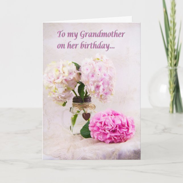 Carte d'anniversaire grand-mère hydrangeas roses (Devant)