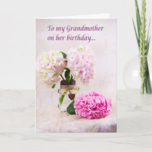 Carte d'anniversaire grand-mère hydrangeas roses