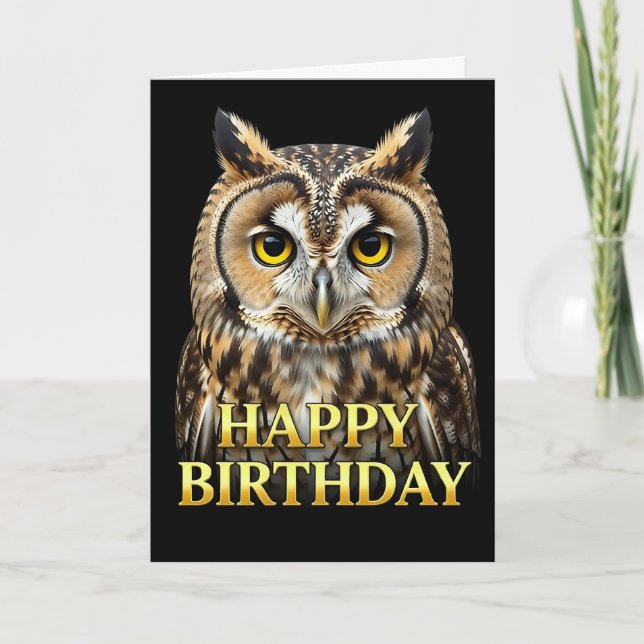 CARTE D'ANNIVERSAIRE GRANDE CHOUETTE EN GROS PLAN (Devant)