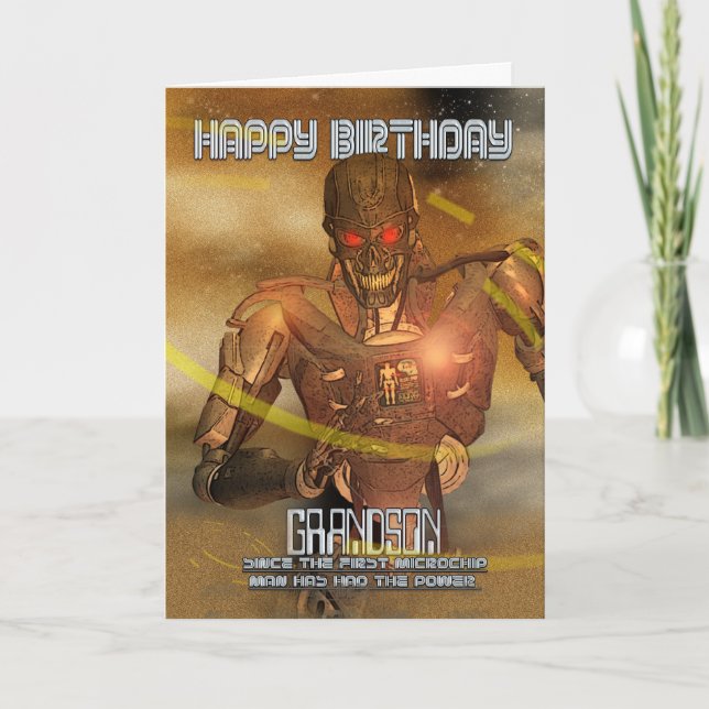 Carte d'anniversaire Grandson avec Cyborg - Robot  (Devant)