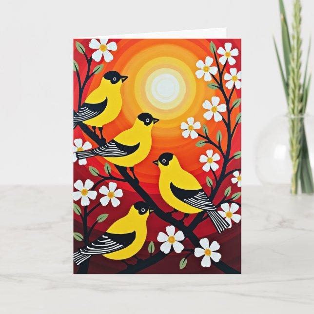 Carte d'anniversaire graphique d'oiseaux (Devant)