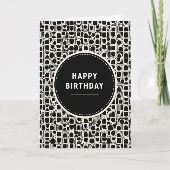 Carte d'anniversaire graphique monochrome (Devant)