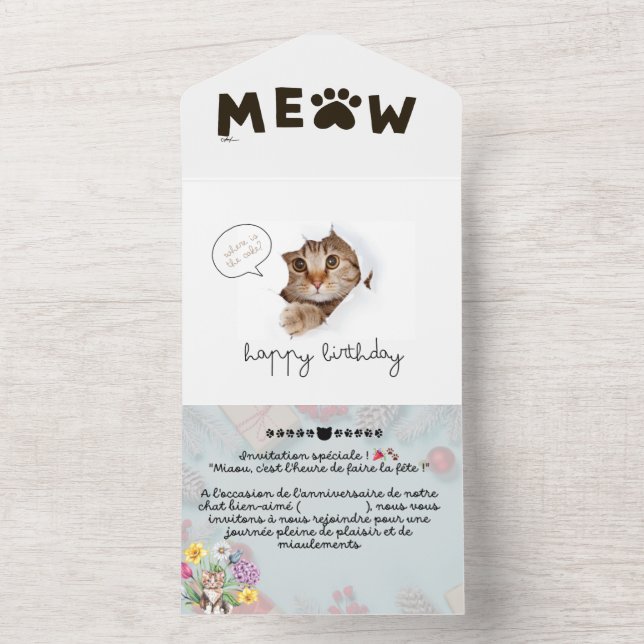 Carte d'anniversaire gratuite de chat mignon et dr (À l'intérieur)