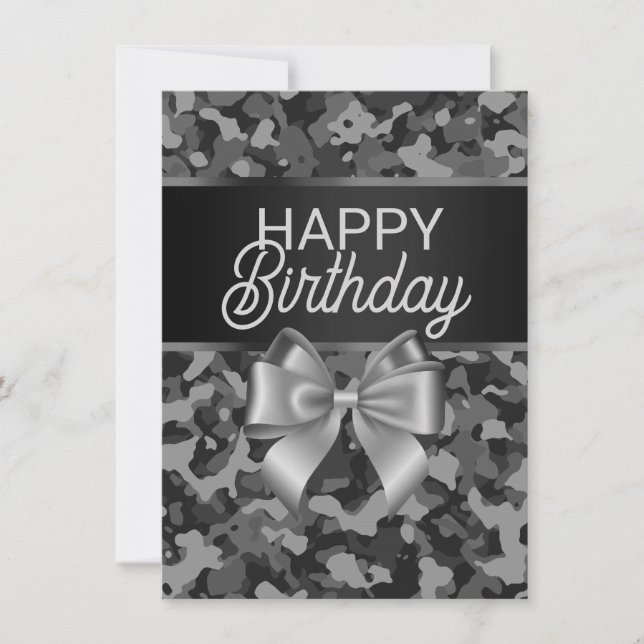 Carte d'anniversaire Gray Camo & Bow (Devant)