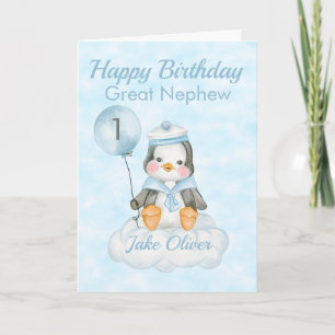 Carte d'anniversaire Great Nephew Penguin 1er