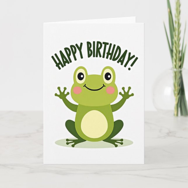 Carte d'anniversaire Grenouille Verte Joyeuse (Devant)