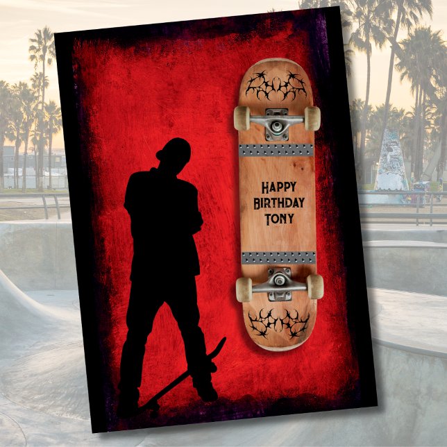 Carte d'anniversaire Grunge Skateboarding (Grunge Skateboarding Happy Birthday Card)