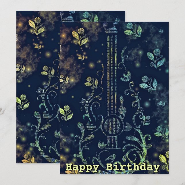Carte d'anniversaire Guitare Florale (Devant / Derrière)