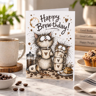 Carte d'anniversaire Happy Brew-thday Cats and Cof
