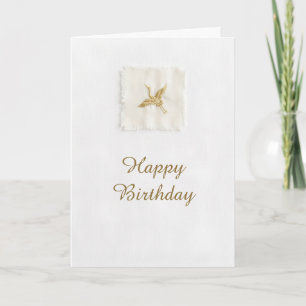 Carte d'anniversaire Héron Doré Élégante Blanche
