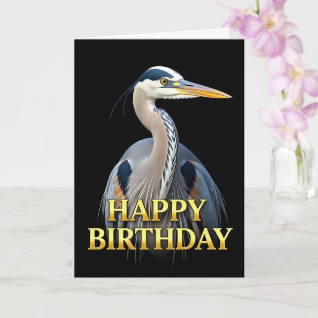 CARTE D'ANNIVERSAIRE HÉRON GROS PLAN DISTINCTIF (Orchidée)