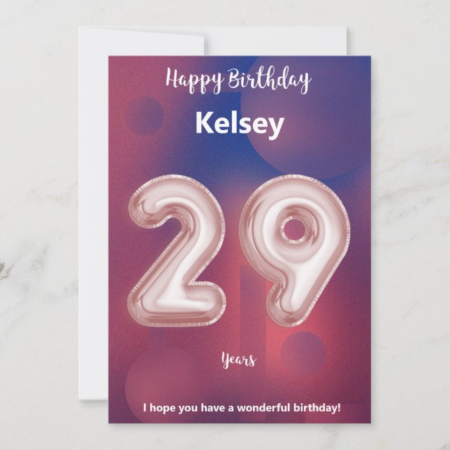 Carte d'anniversaire heureuse à 29 ans (Devant)