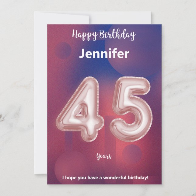Carte d'anniversaire heureuse à 45 ans (Devant)